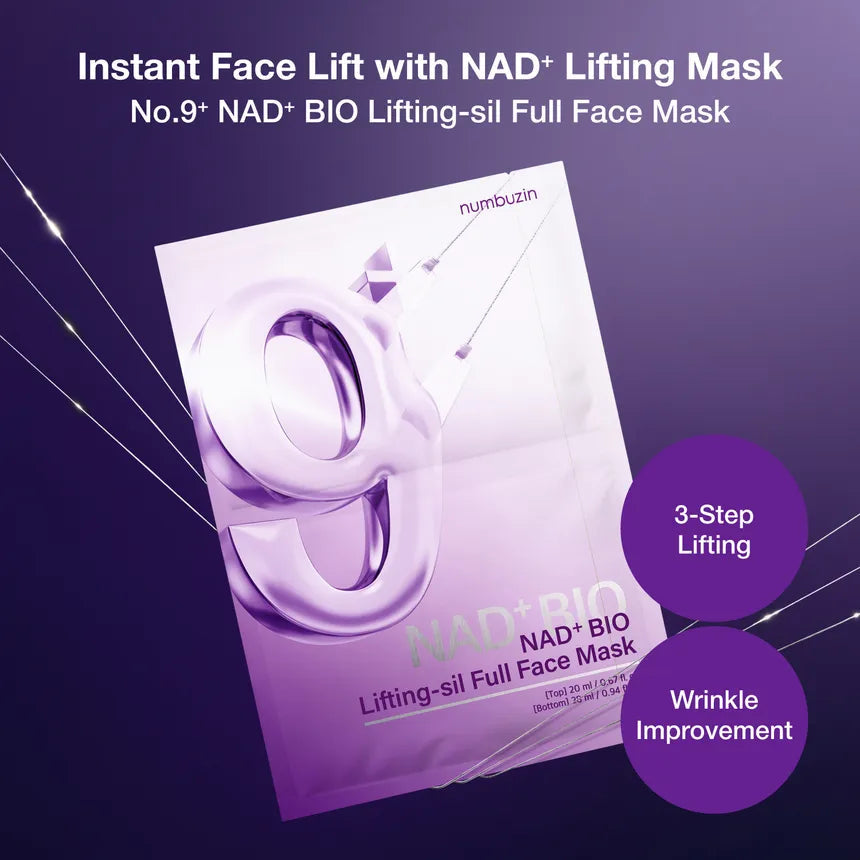 Numbuzin nr. 9 NAD Bio Lifting-sil Full Face Pack Sheet (set van 4 stuks) (+ stoffen liftband)