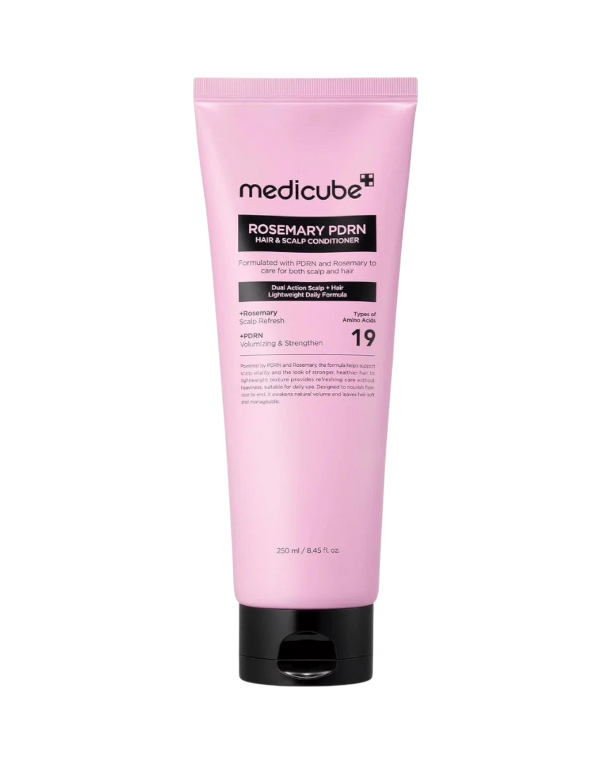 K-beauty glow Medicube Rosemary PDRN Hair & Scalp Conditioner in een roze tube voor versterking en volume.
