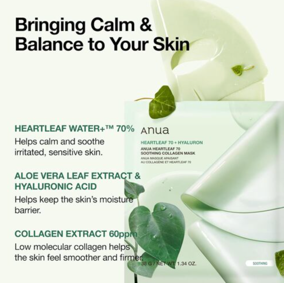 Heartleaf 70 Verzachtend Collageenmasker