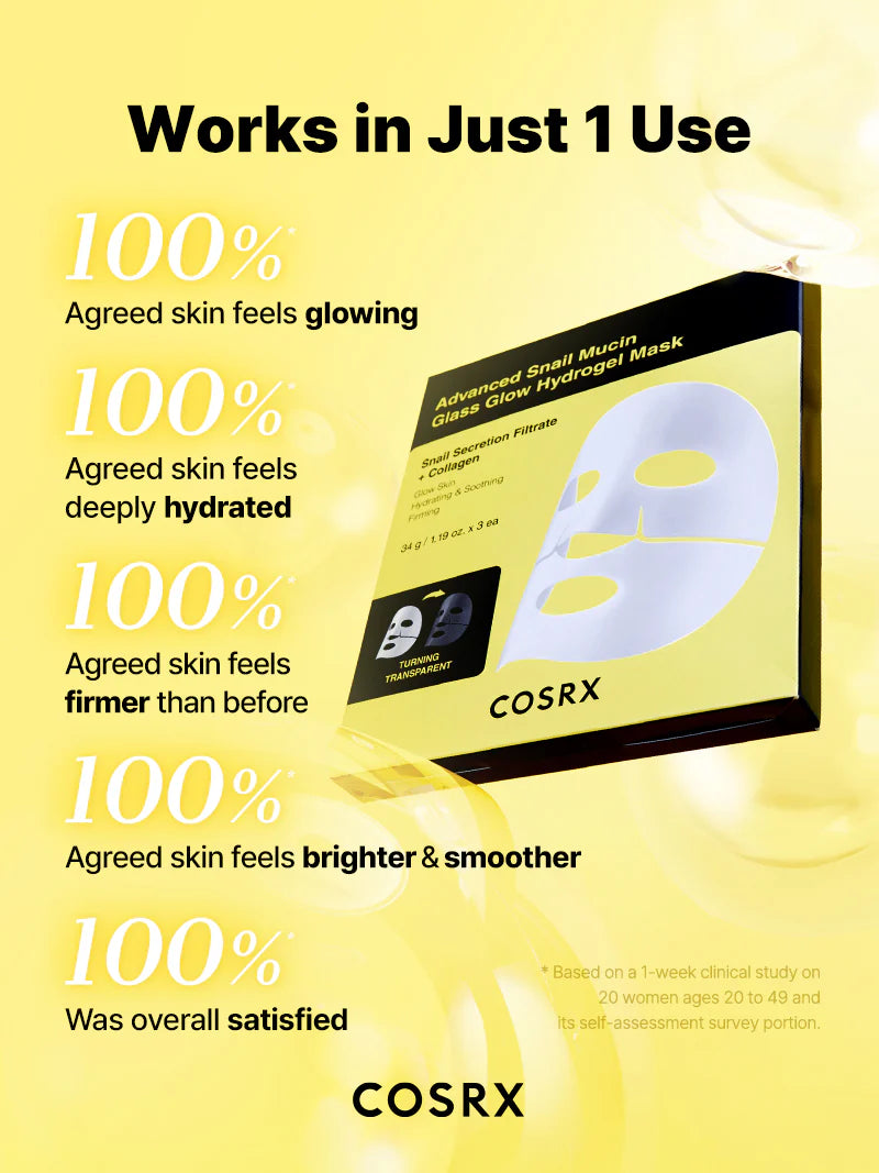 Geavanceerd slakkenslijm glas glow hydrogel masker
