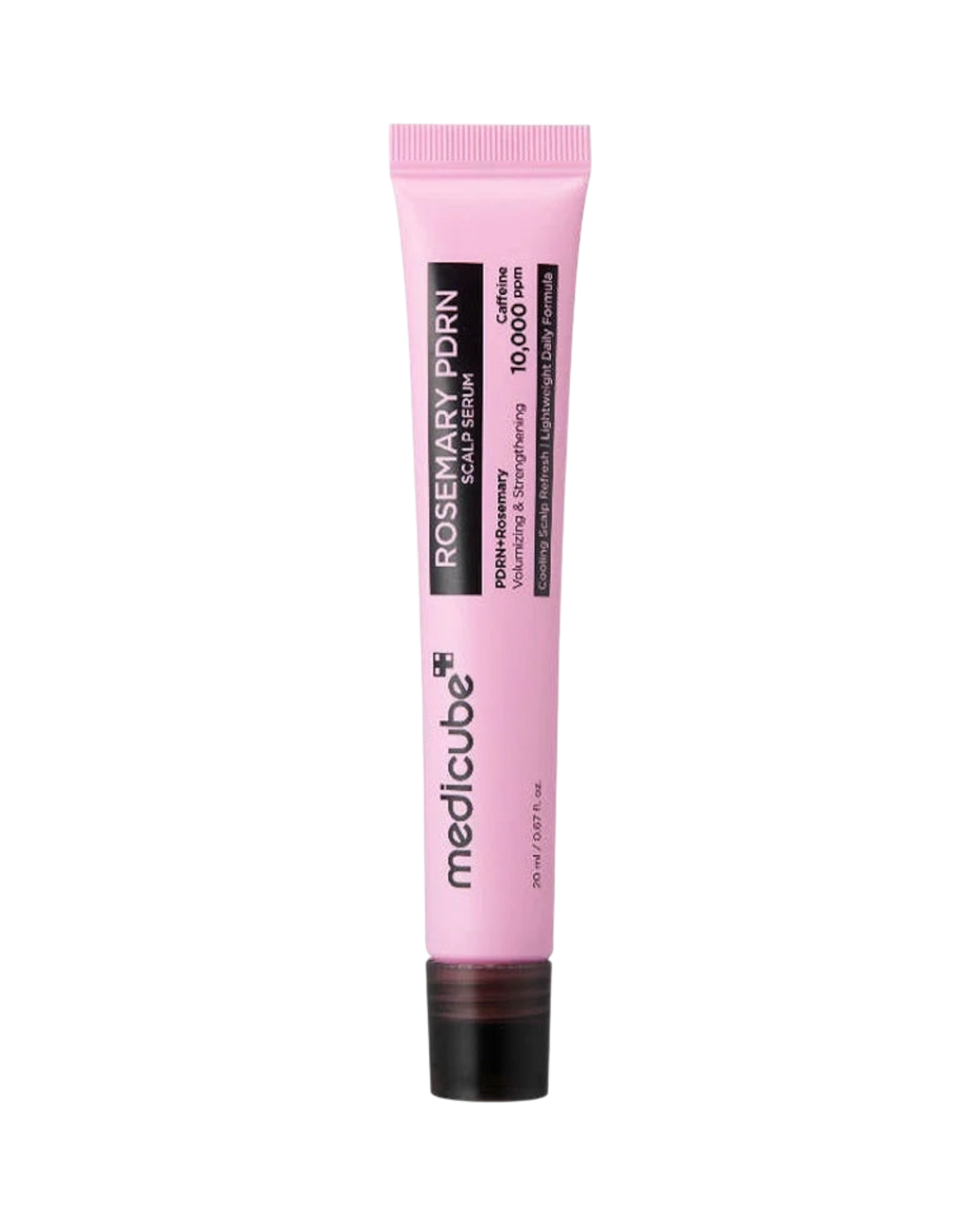 K-beauty glow Rosemary PDRN Scalp Serum in een roze tube met rollerball applicator voor voller en gezonder haar.
