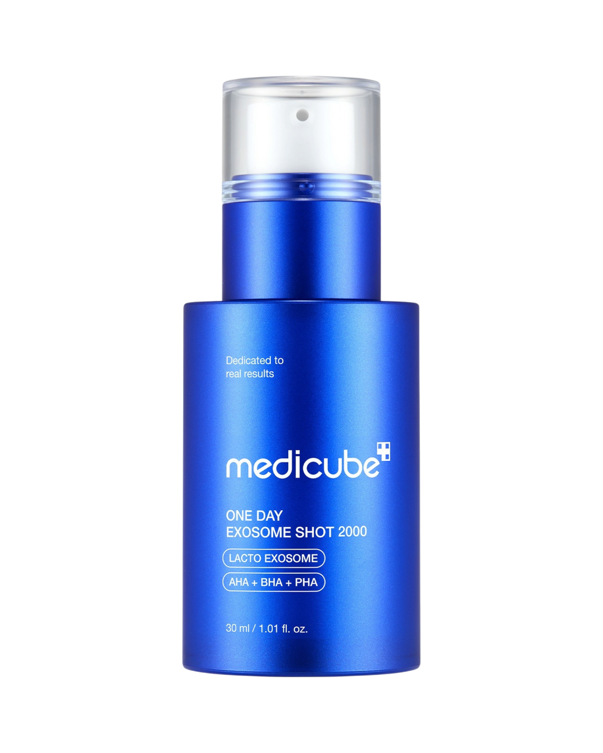 K-beauty glow Medicube One Day Exosome Shot Pore Ampoule 2000, blauwe fles met pompdispenser, voor porieverfijning en huidverbetering.